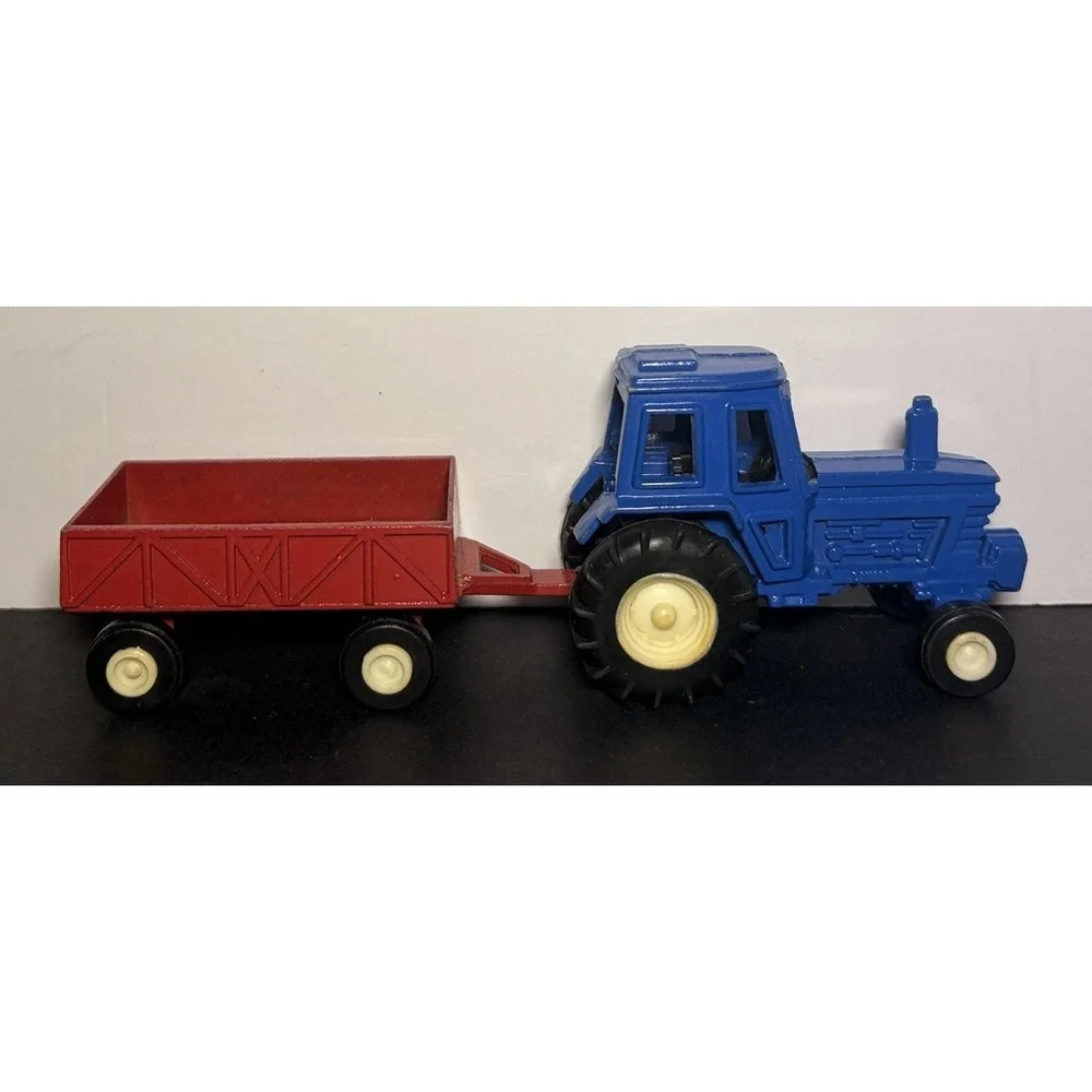 Vtg Blue Farm Boy Tractor Red Farm Trailer TootsieToys Diecast Set, 1950-1990